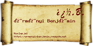 Ürményi Benjámin névjegykártya